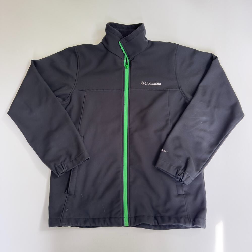 Columbia Mens S Black Green Omni-Shield Softshell Jacket Fleece Hiking Outdoor